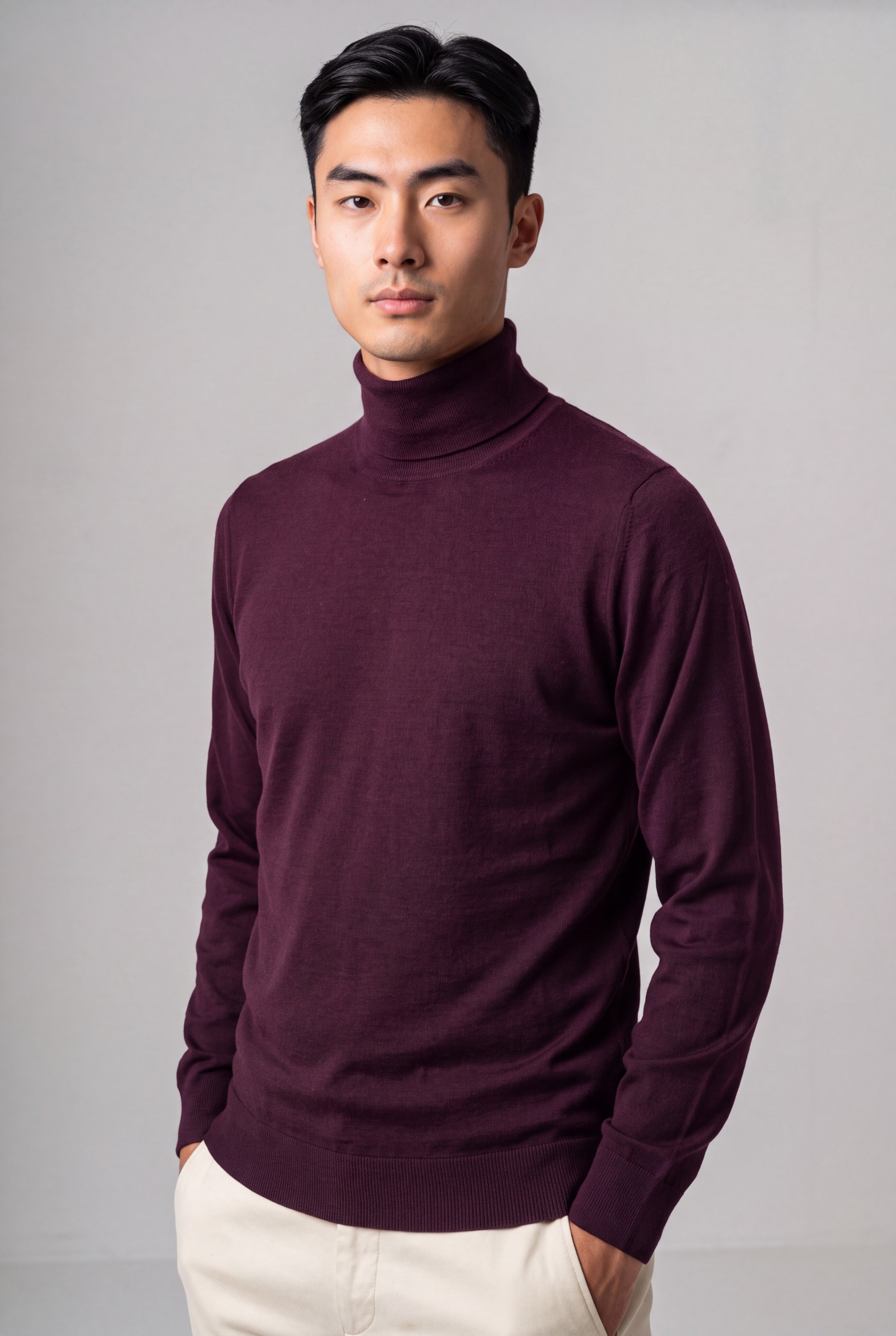 Turtleneck Blackberry Wine Cashmere Wool and Silk