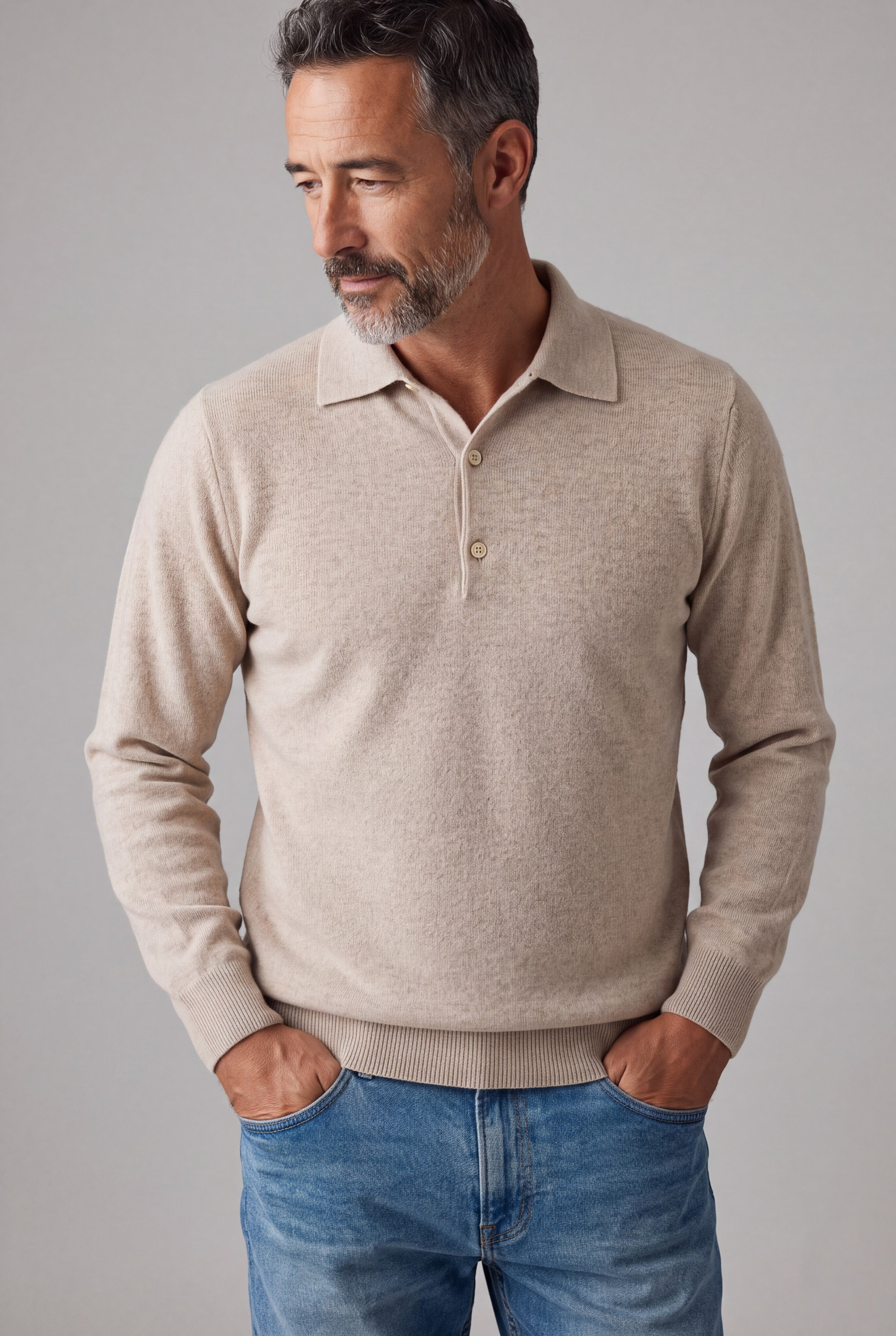 Maglia Polo Classic 100% Cashmere Pebble