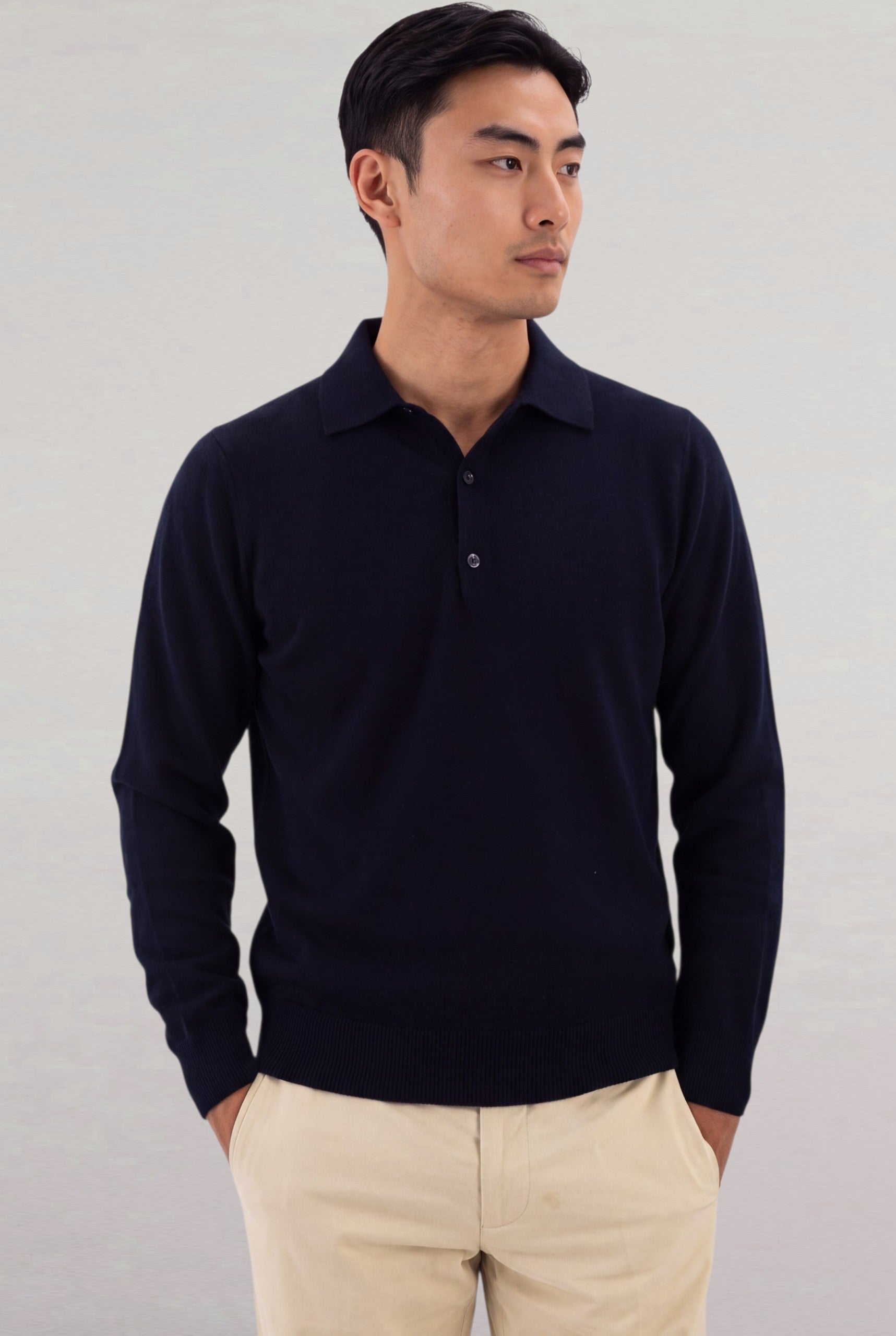 Maglia Polo Classic 100% Cashmere Blu Notte