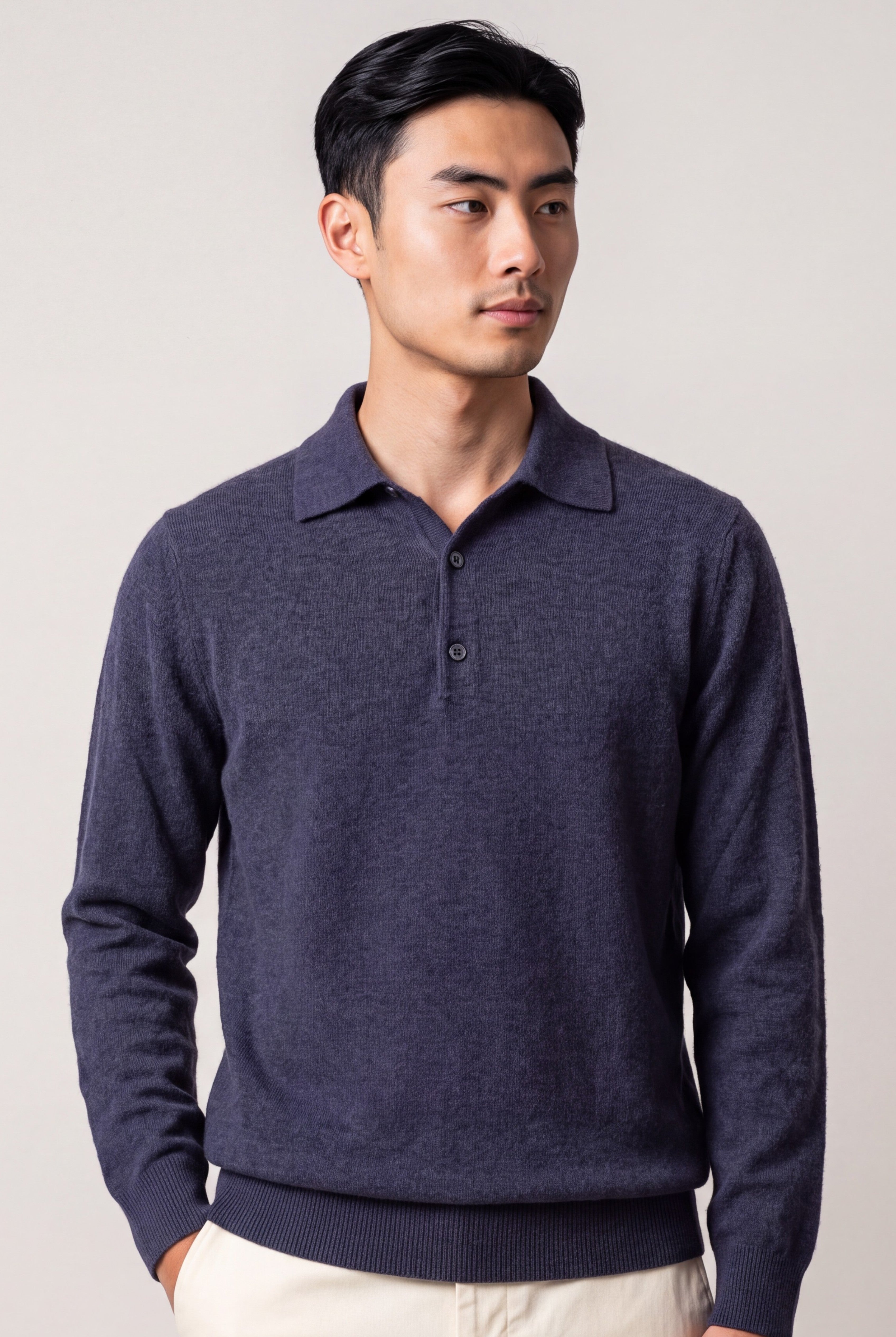 Maglia Polo Classic 100% Cashmere Purple Grey