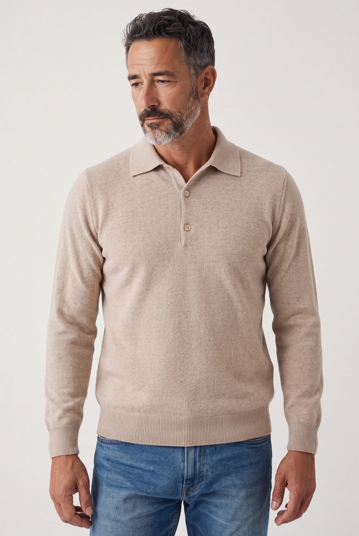 Maglia Polo Classic 100% Cashmere Pebble
