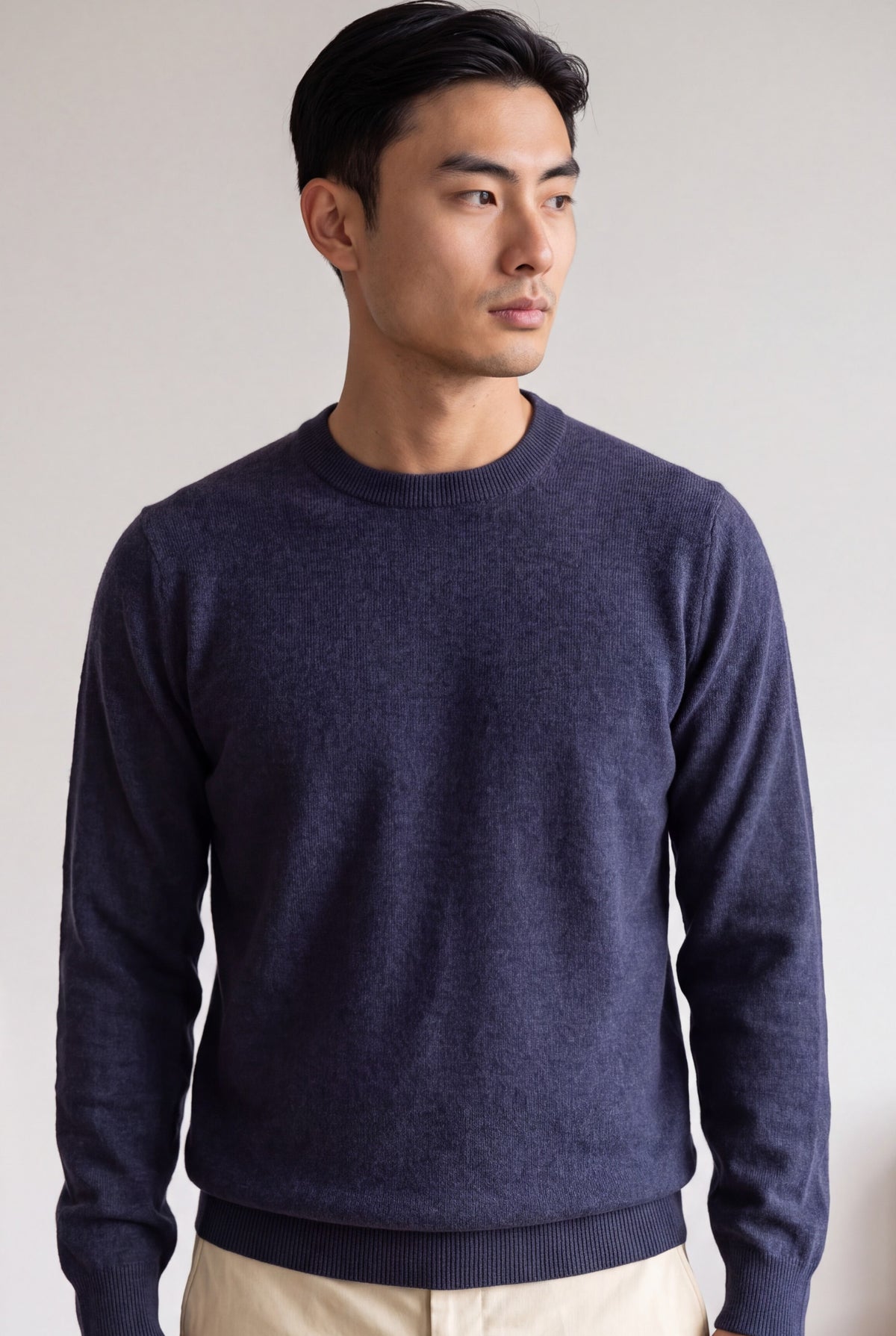 Classic Crewneck Purple Grey 100% Cashmere