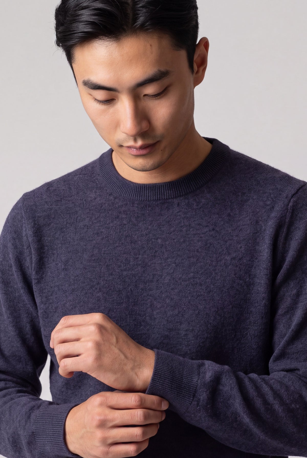 Classic Crewneck Purple Grey 100% Cashmere