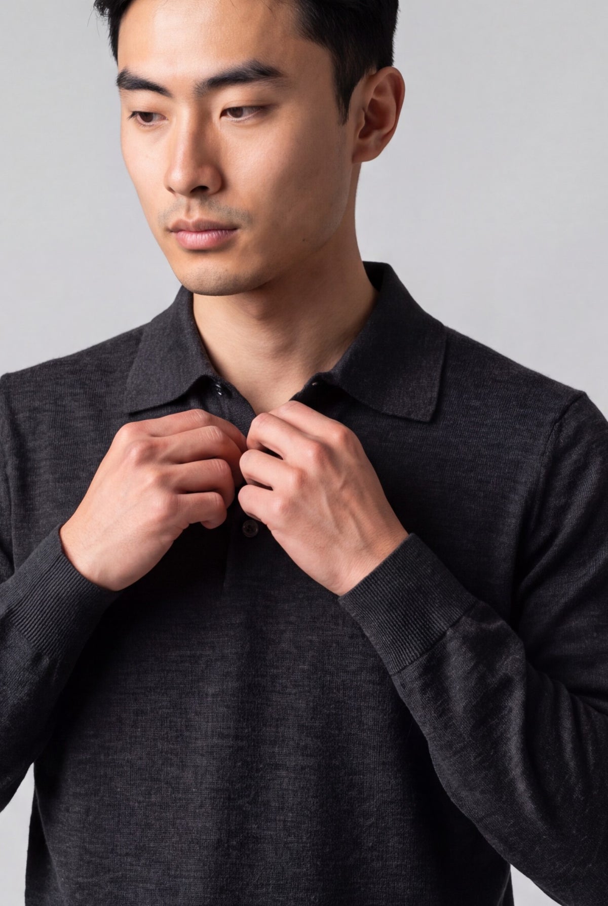 Polo Sweater Grafite Cashmere Wool and Silk