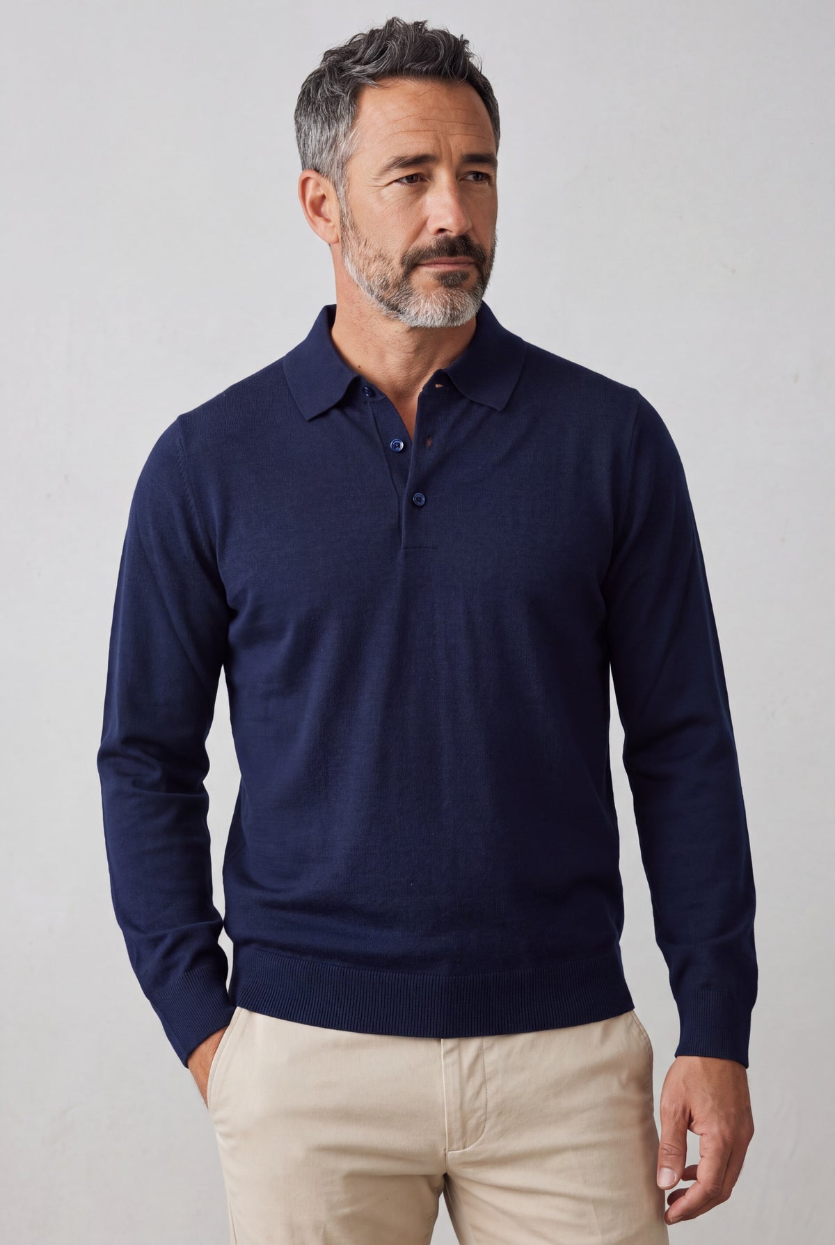 Polo Sweater Blu Notte Cashmere Wool and Silk