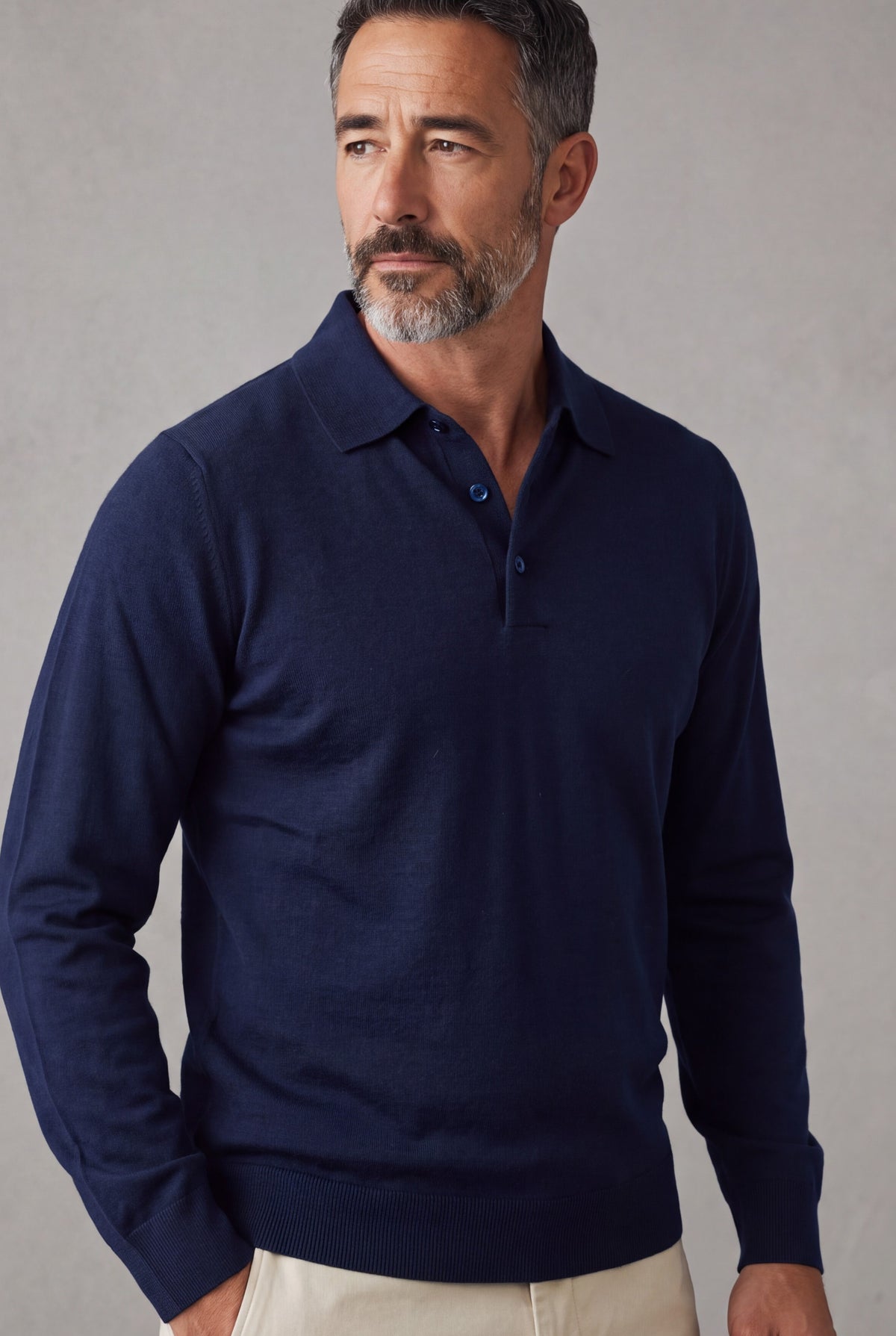 Polo Sweater Blu Notte Cashmere Wool and Silk