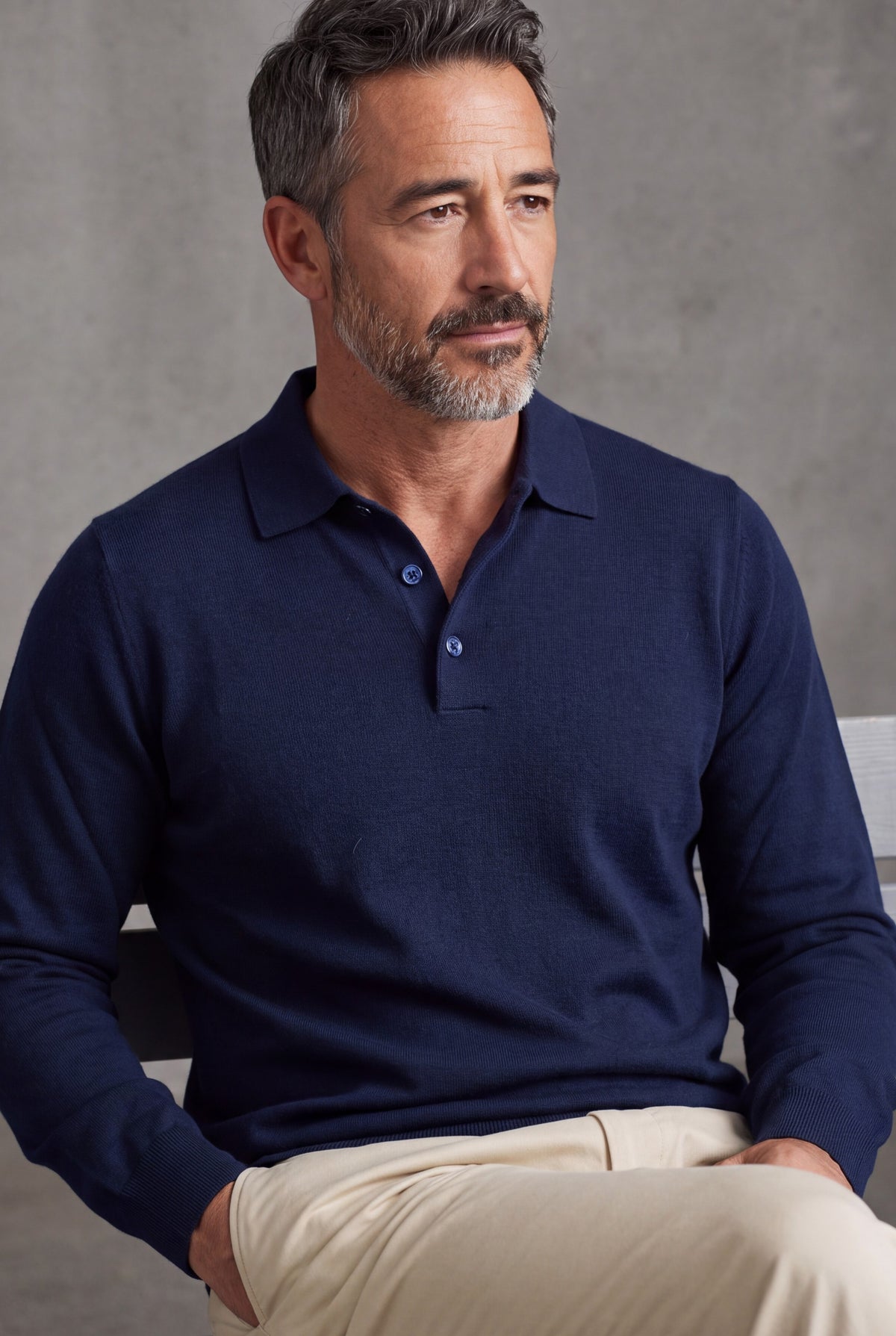 Polo Sweater Blu Notte Cashmere Wool and Silk