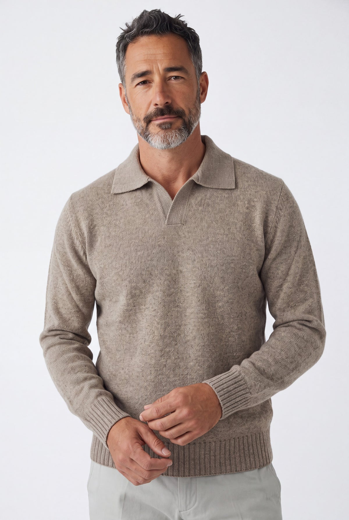 Maglia Polo 100% Cashmere Greige
