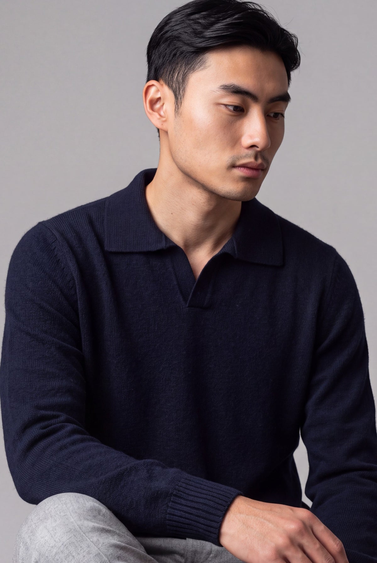 Maglia Polo 100% Cashmere Dark Blu