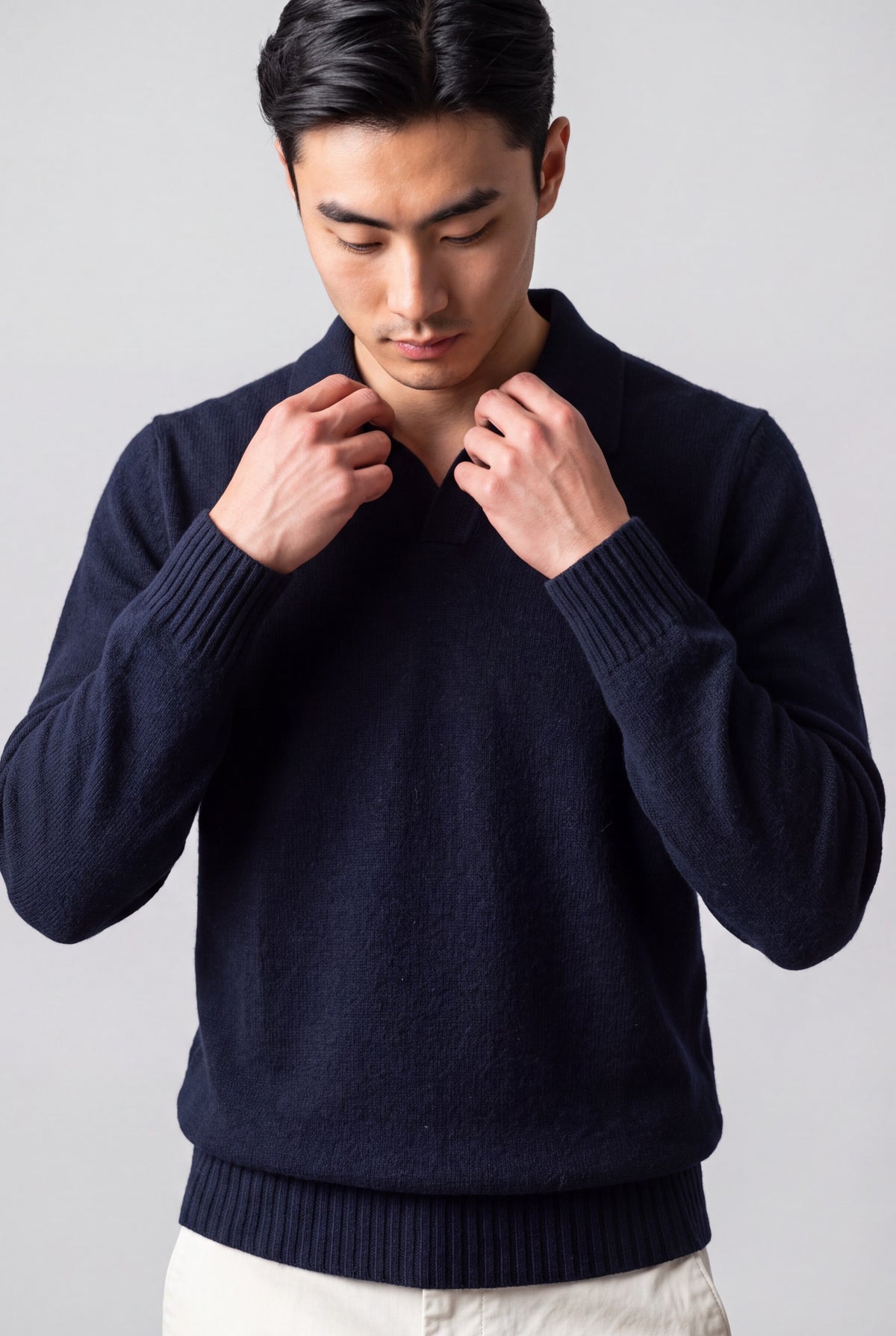 Maglia Polo 100% Cashmere Dark Blu