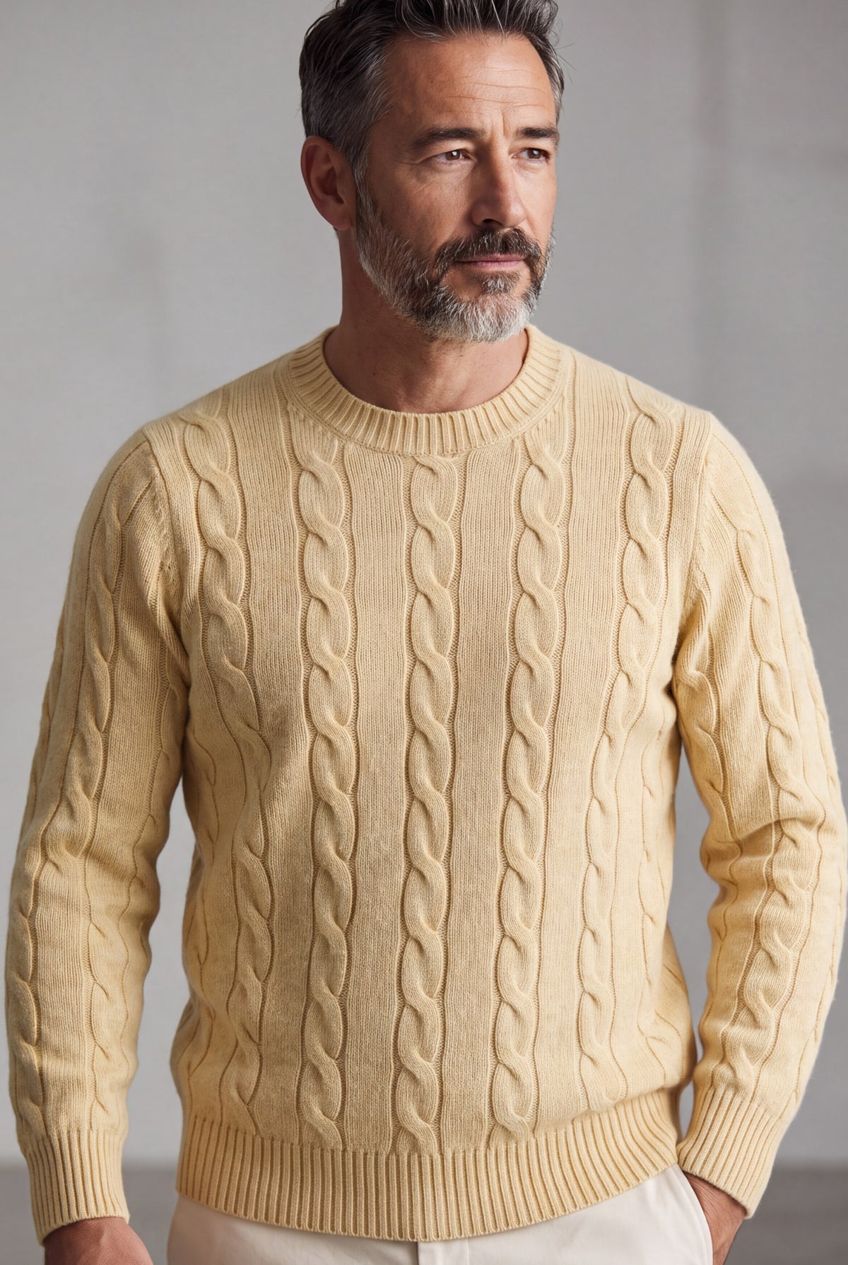 Girocollo Treccia 100% Cashmere Butter Yellow
