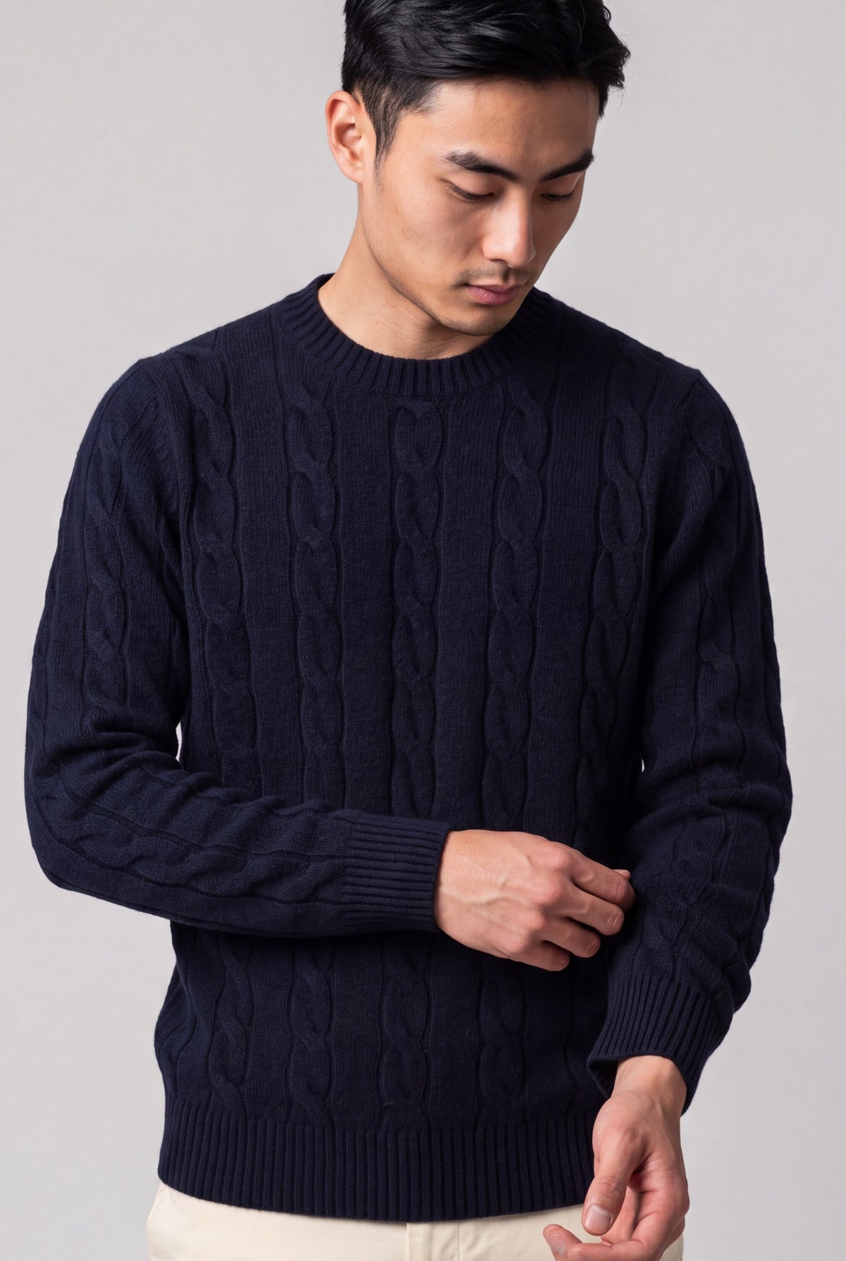 Girocollo Treccia 100% Cashmere Dark Blue
