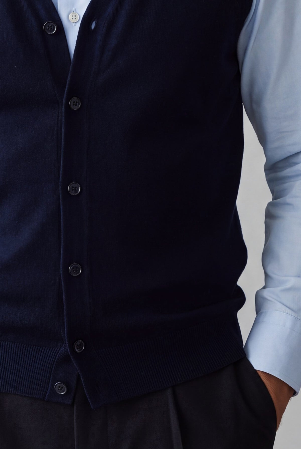 Gilet Bottoni Cashmere Lana e Seta Blu Notte