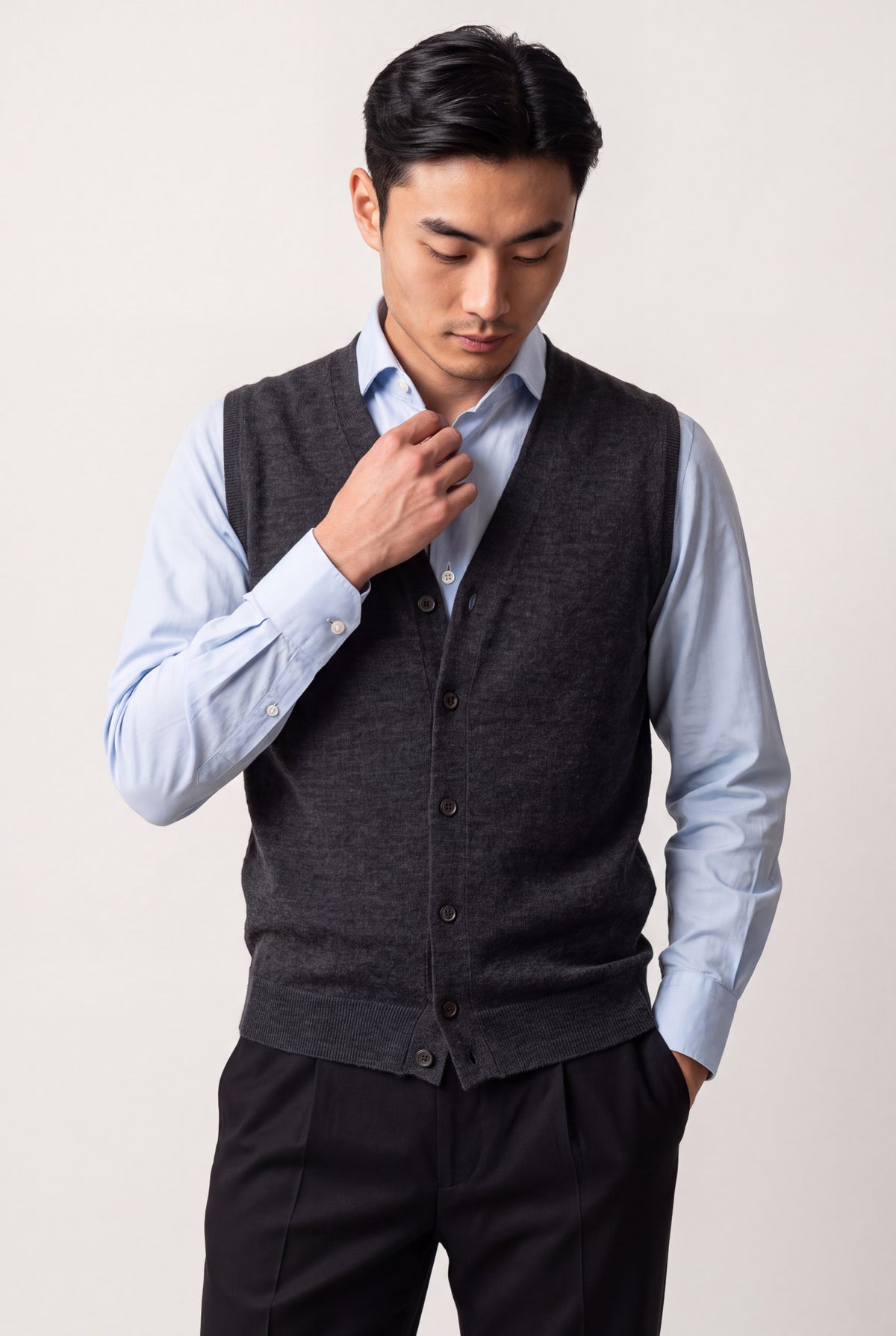 Gilet Bottoni Cashmere Lana e Seta Grafite