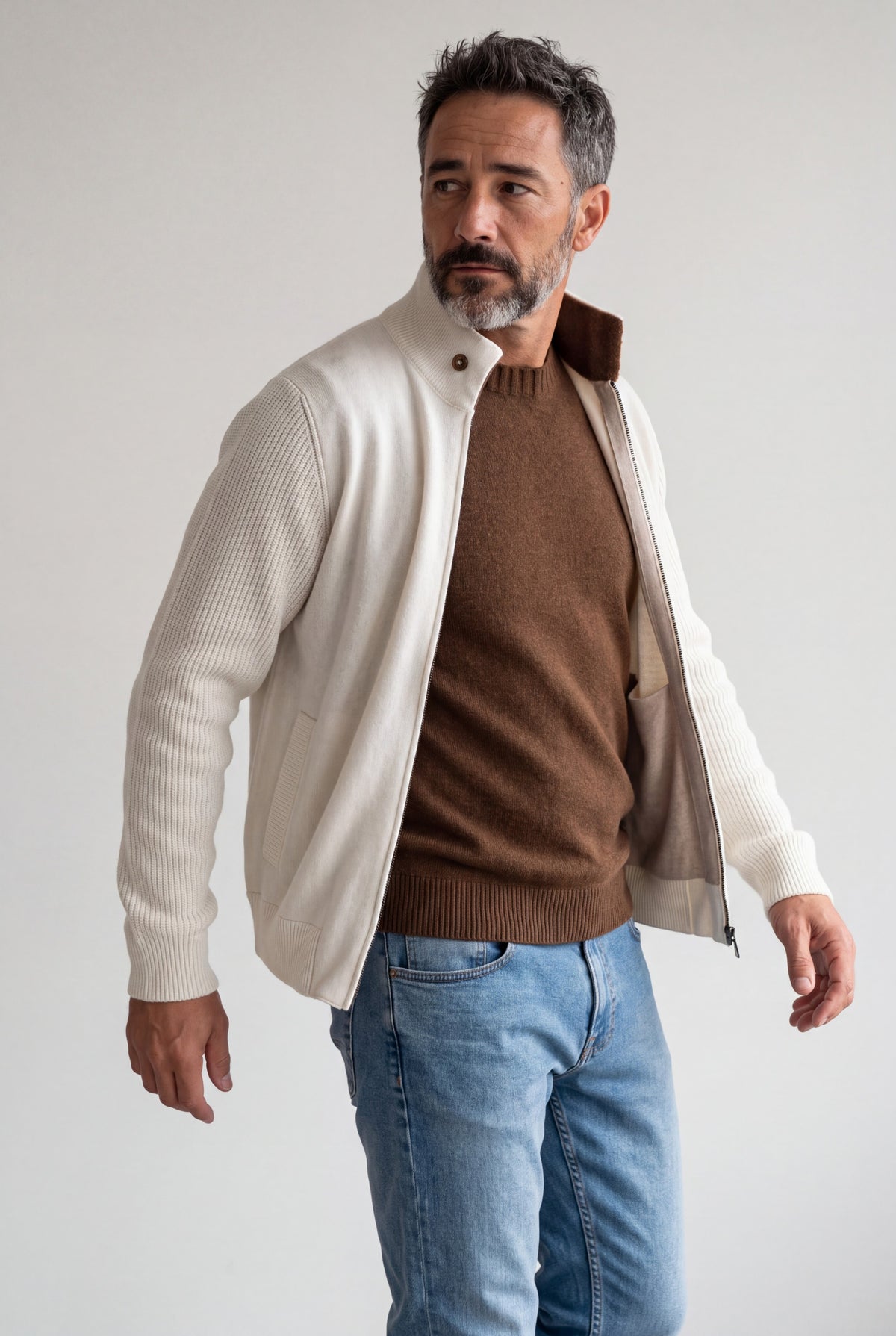 Bomber Bouclè Panna 100% Cashmere