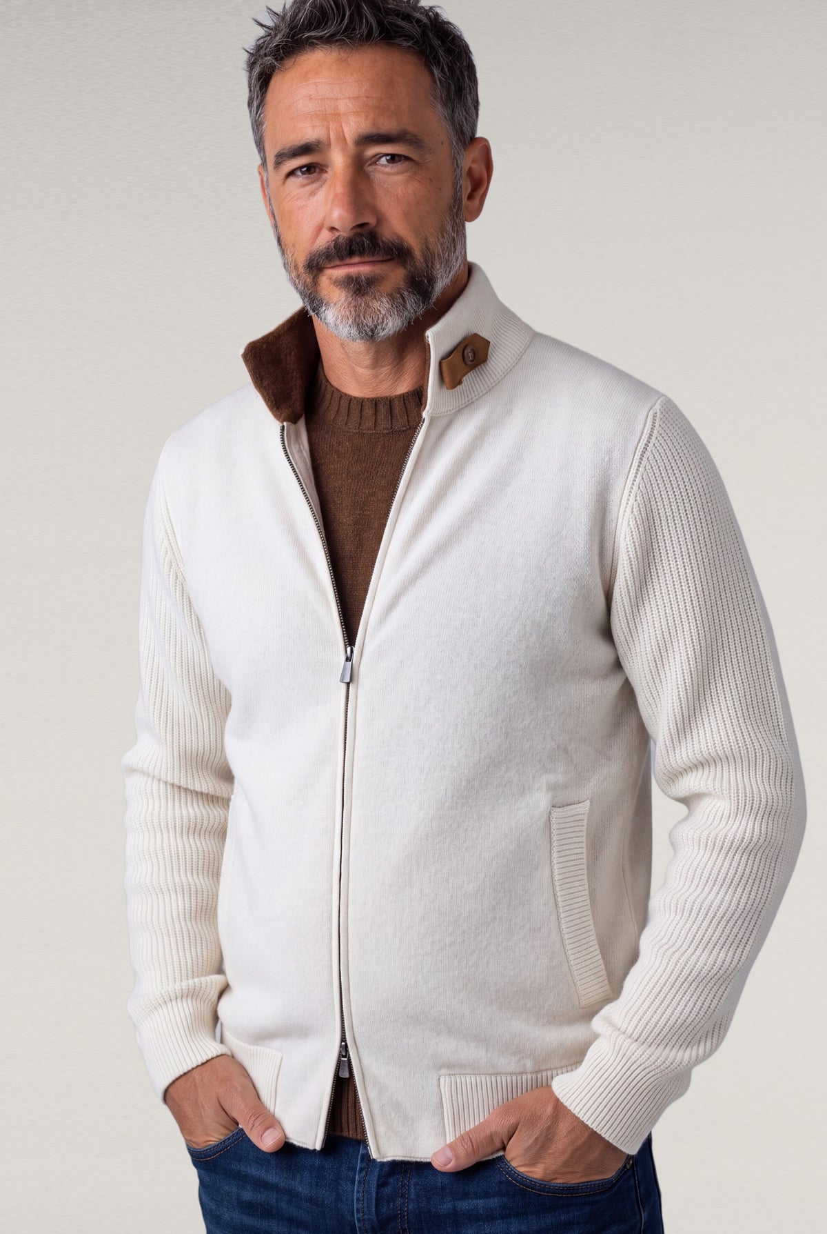 Bomber Bouclè Panna 100% Cashmere