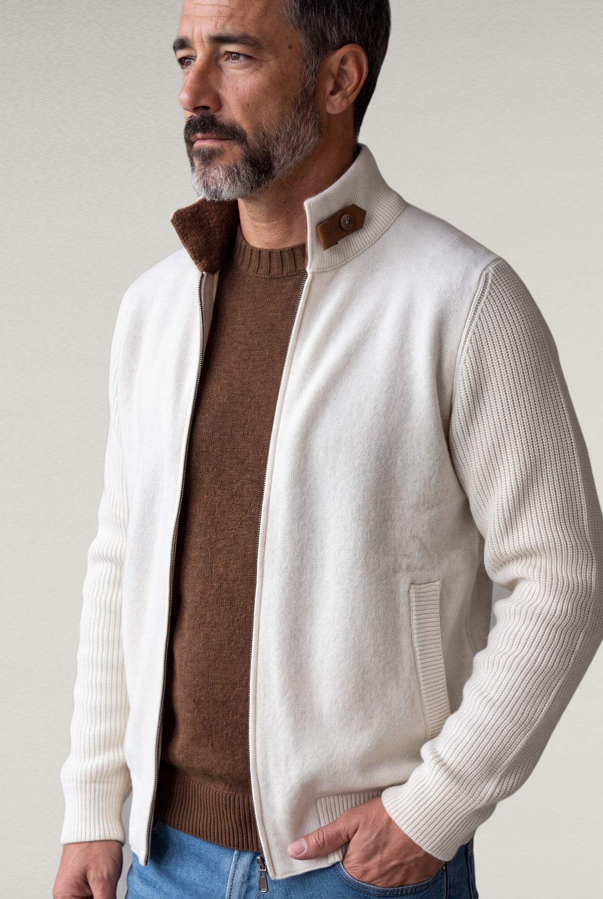 Bomber Bouclè Panna 100% Cashmere