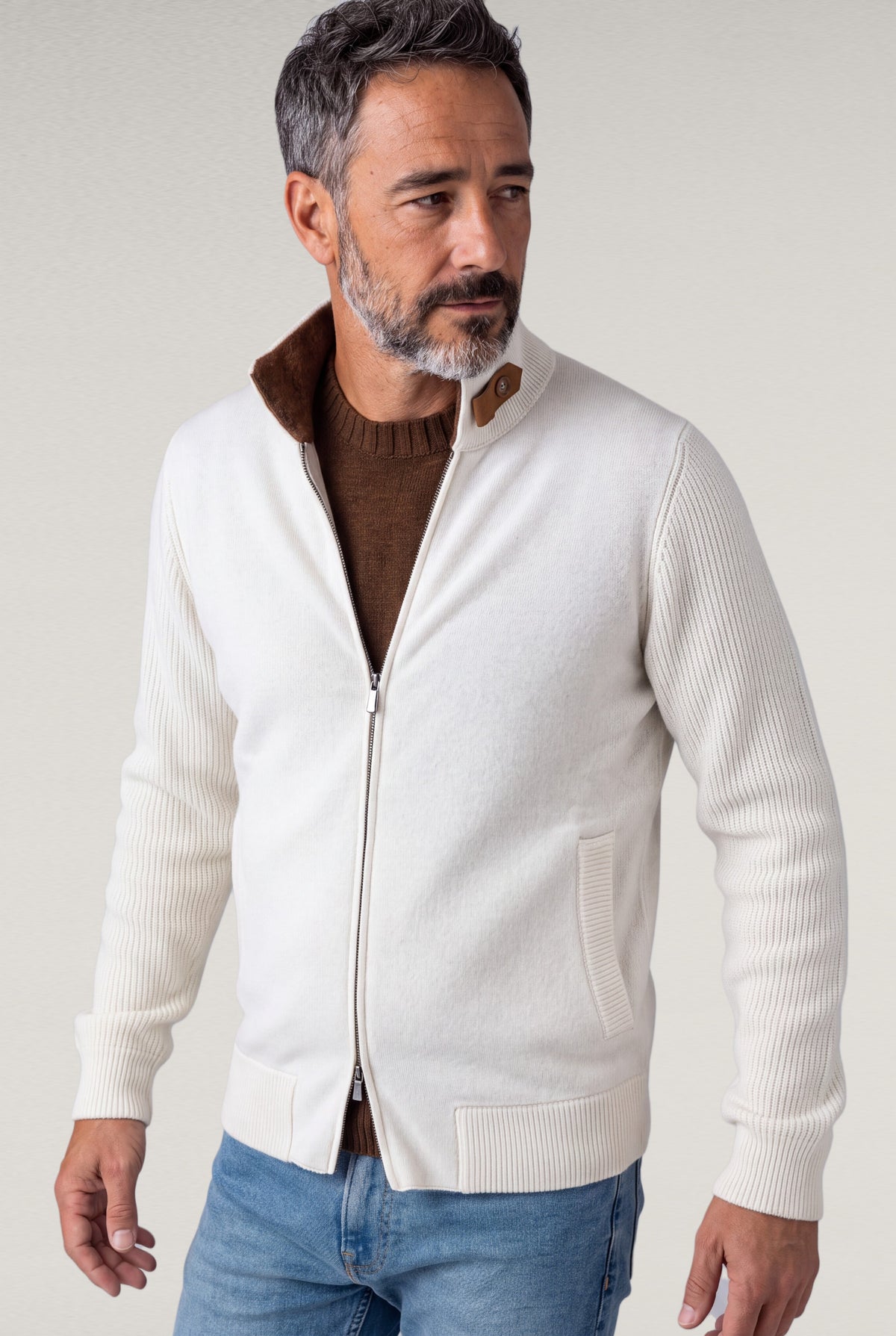 Bomber Bouclè Panna 100% Cashmere