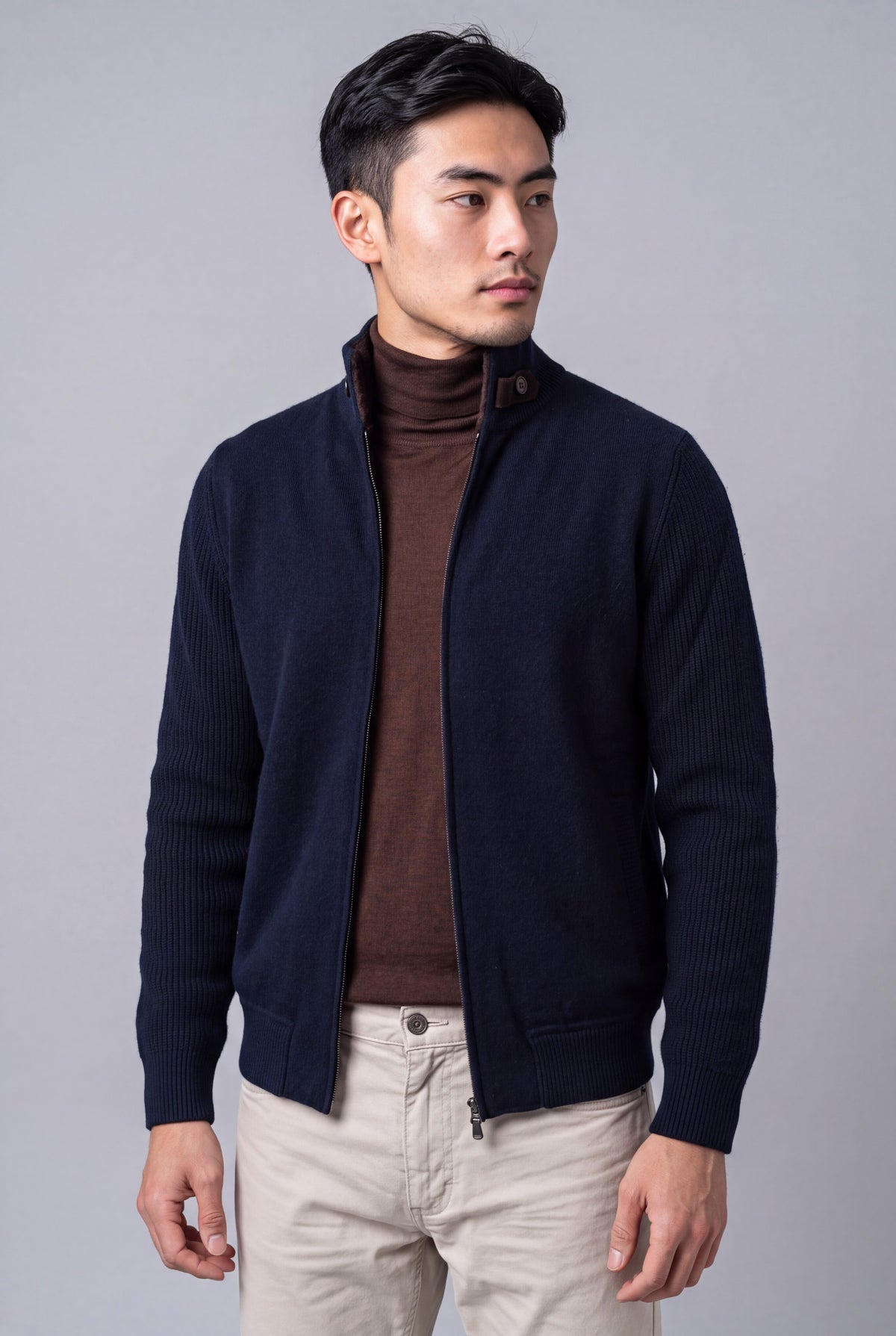 Bomber Bouclè Blu Notte 100% Cashmere
