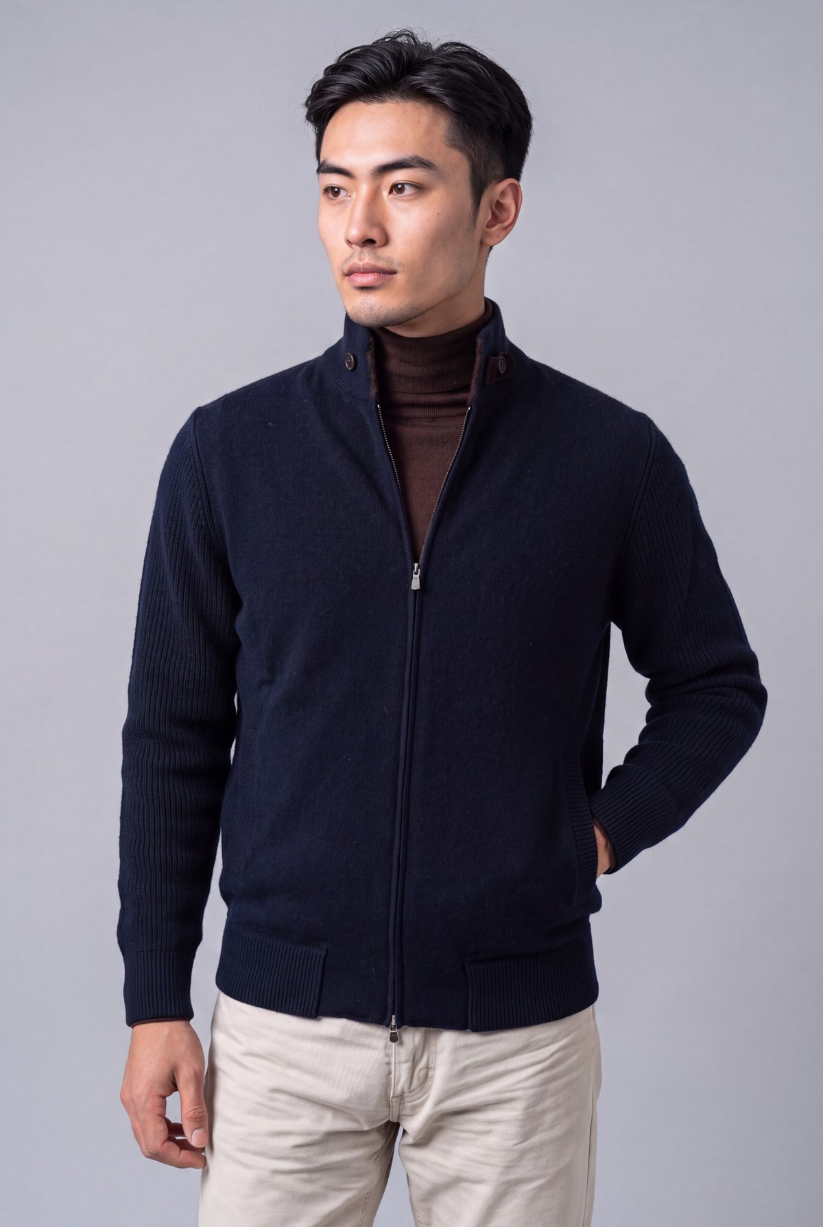 Bomber Bouclè Blu Notte 100% Cashmere