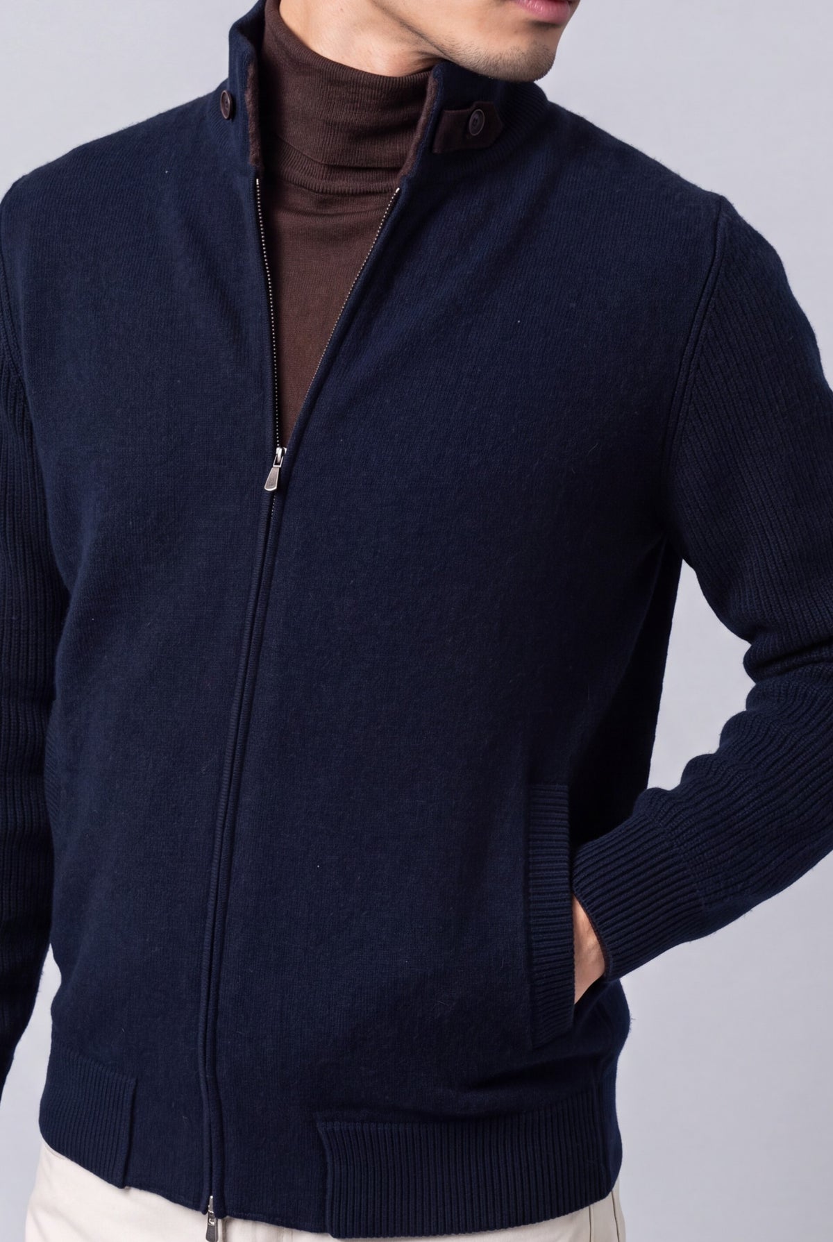 Bomber Bouclè Blu Notte 100% Cashmere