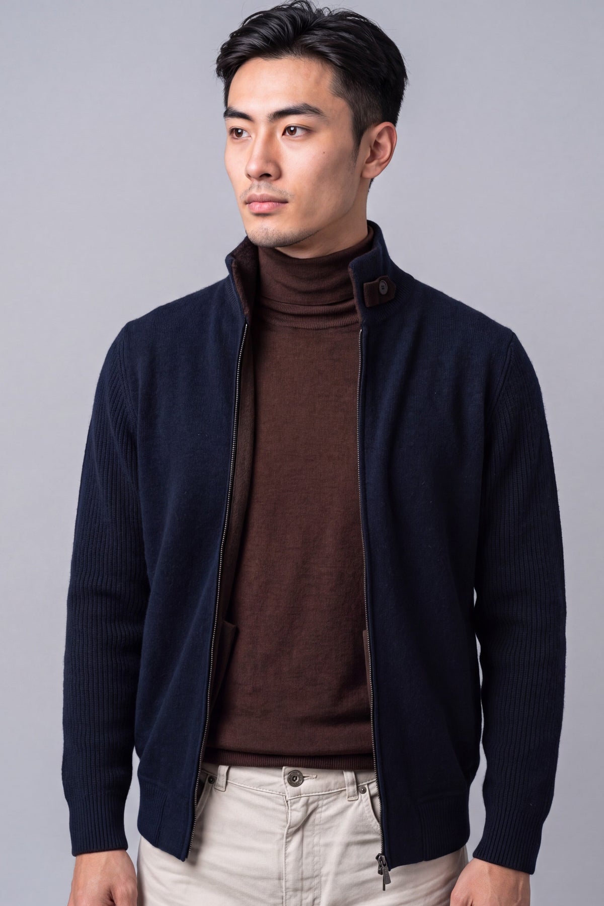Bomber Bouclè Blu Notte 100% Cashmere
