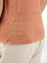 Short Sleeve Polo Shirt Arancio 68% Linen 32% Cotton
