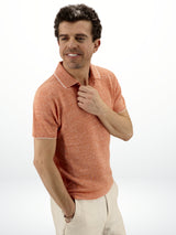 Short Sleeve Polo Shirt Arancio 68% Linen 32% Cotton