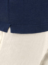 Short Sleeve Polo Shirt Blu 68% Linen 32% Cotton