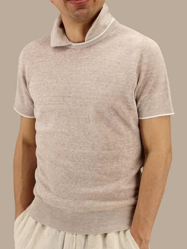 T-Shirt Polo Maniche Corte Sabbia 68% Lino 32% Cotone