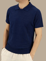 Short Sleeve Tee-Polo Blu 68% Linen 32% Cotton