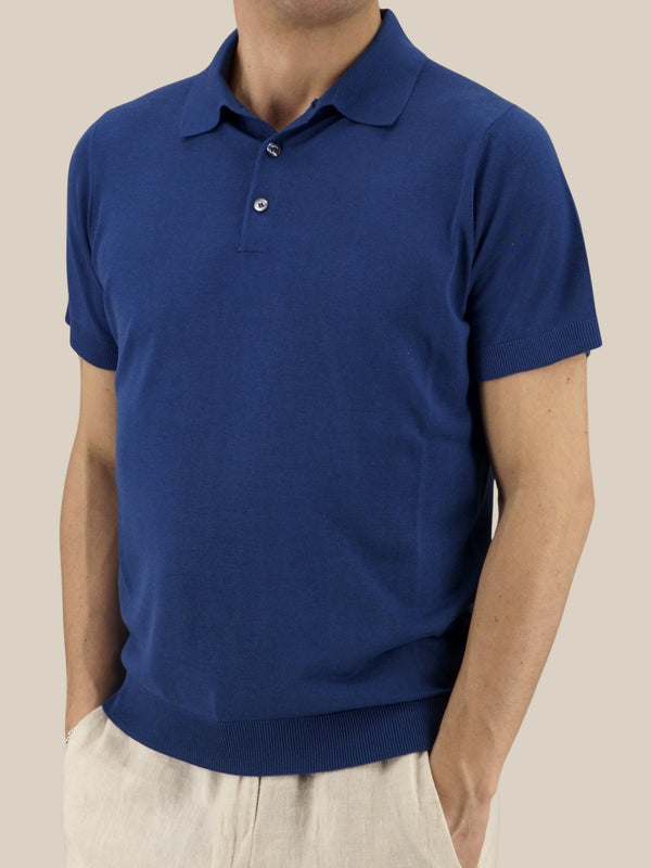 Polo Shirt Short Sleeves Blu Portofino 100% Silk
