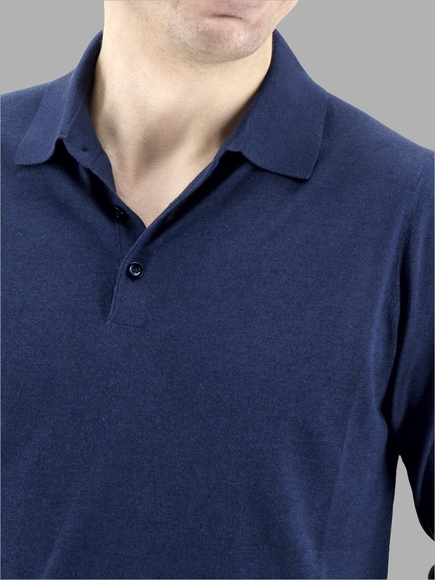 Knitted Polo Long Sleeves Midnight Blue 100% Silk