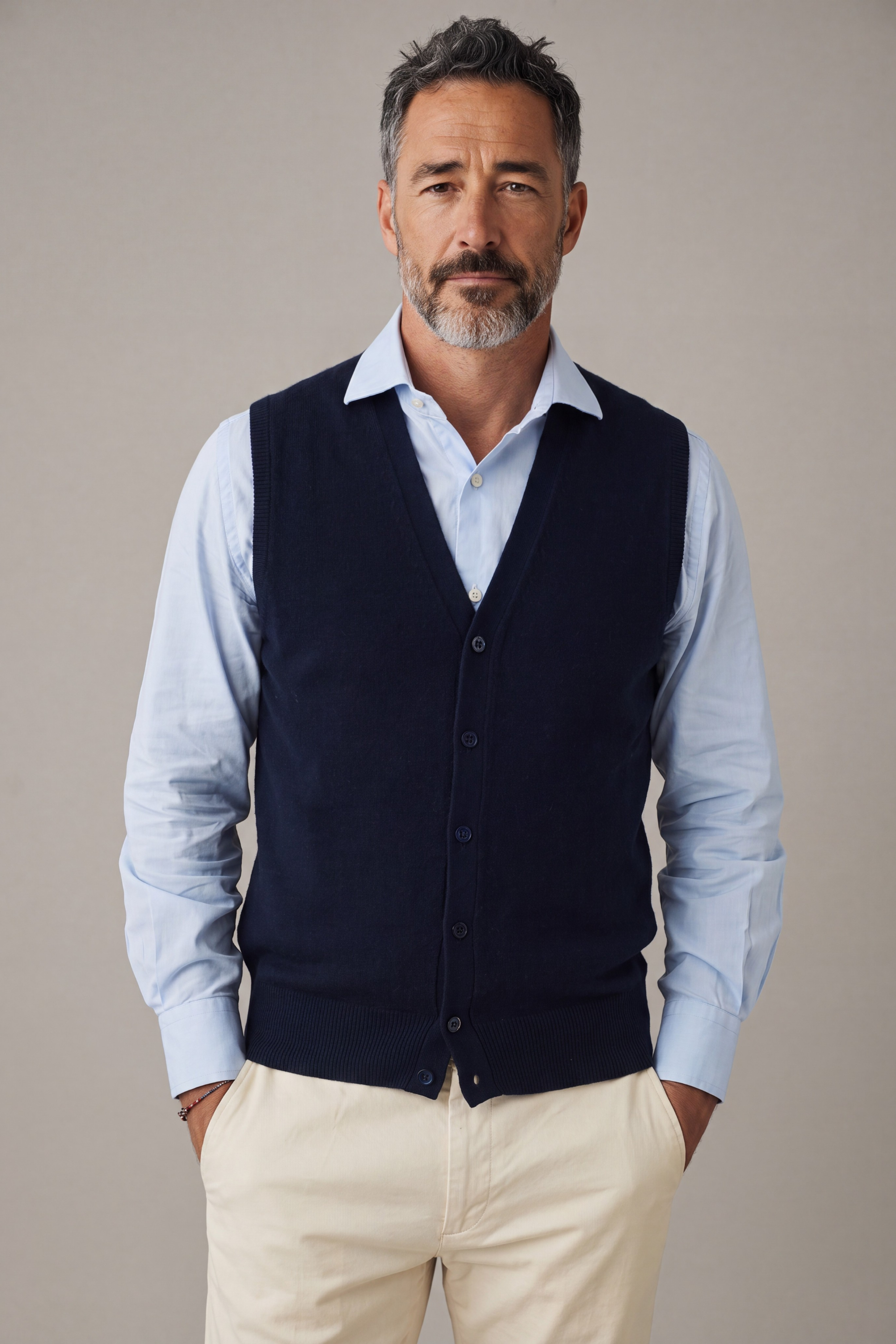 BUTTON GILET NIGHT BLUE  100% CASHMERE
