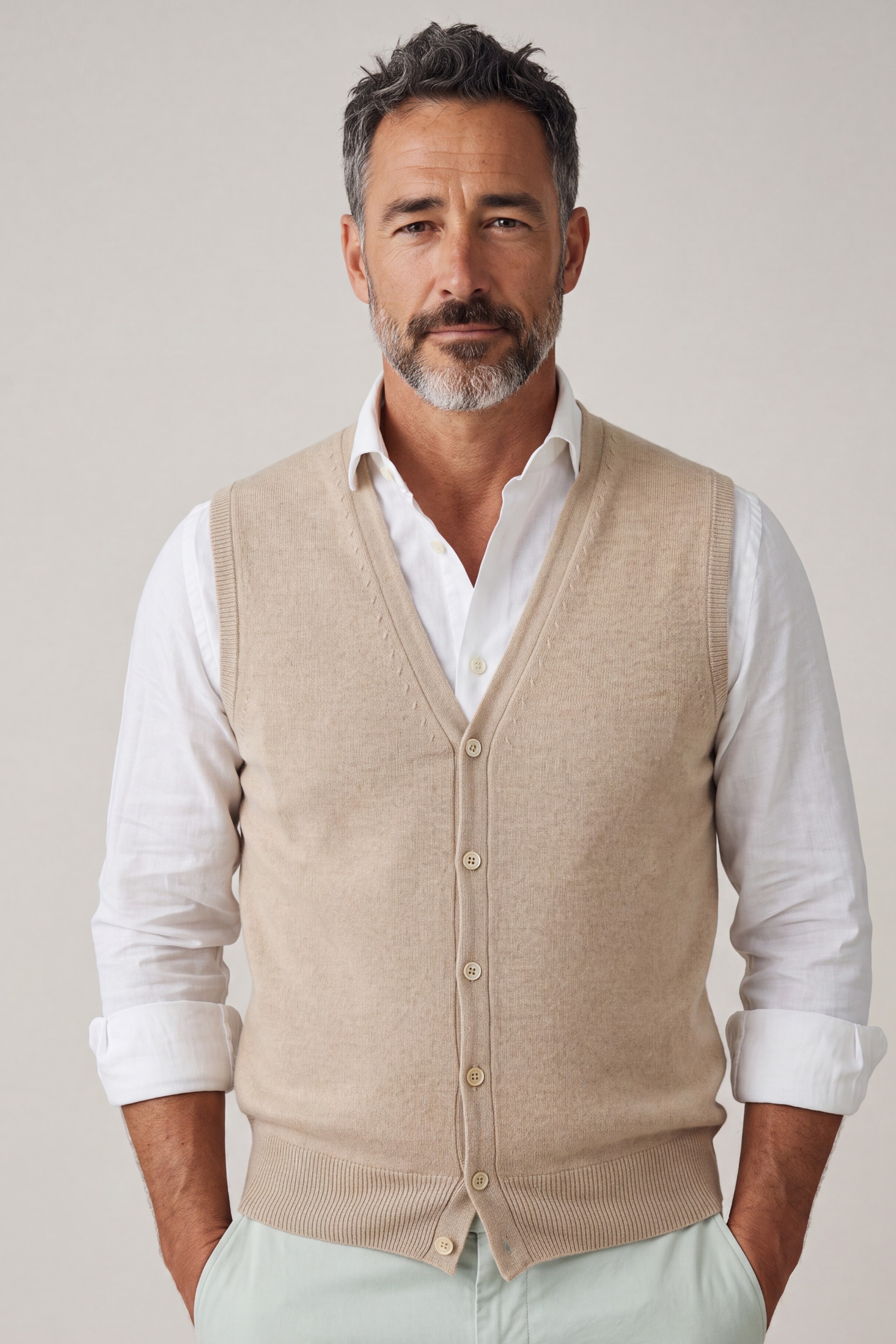 BUTTON GILET MIELE 100% CASHMERE