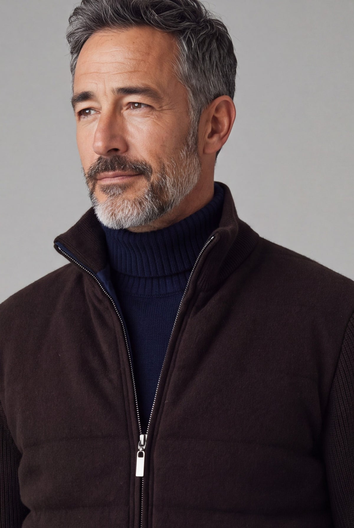 Campiglio Giubbotto Reversibile in Cashmere e Tessuto Tecnico Caffè/Navy