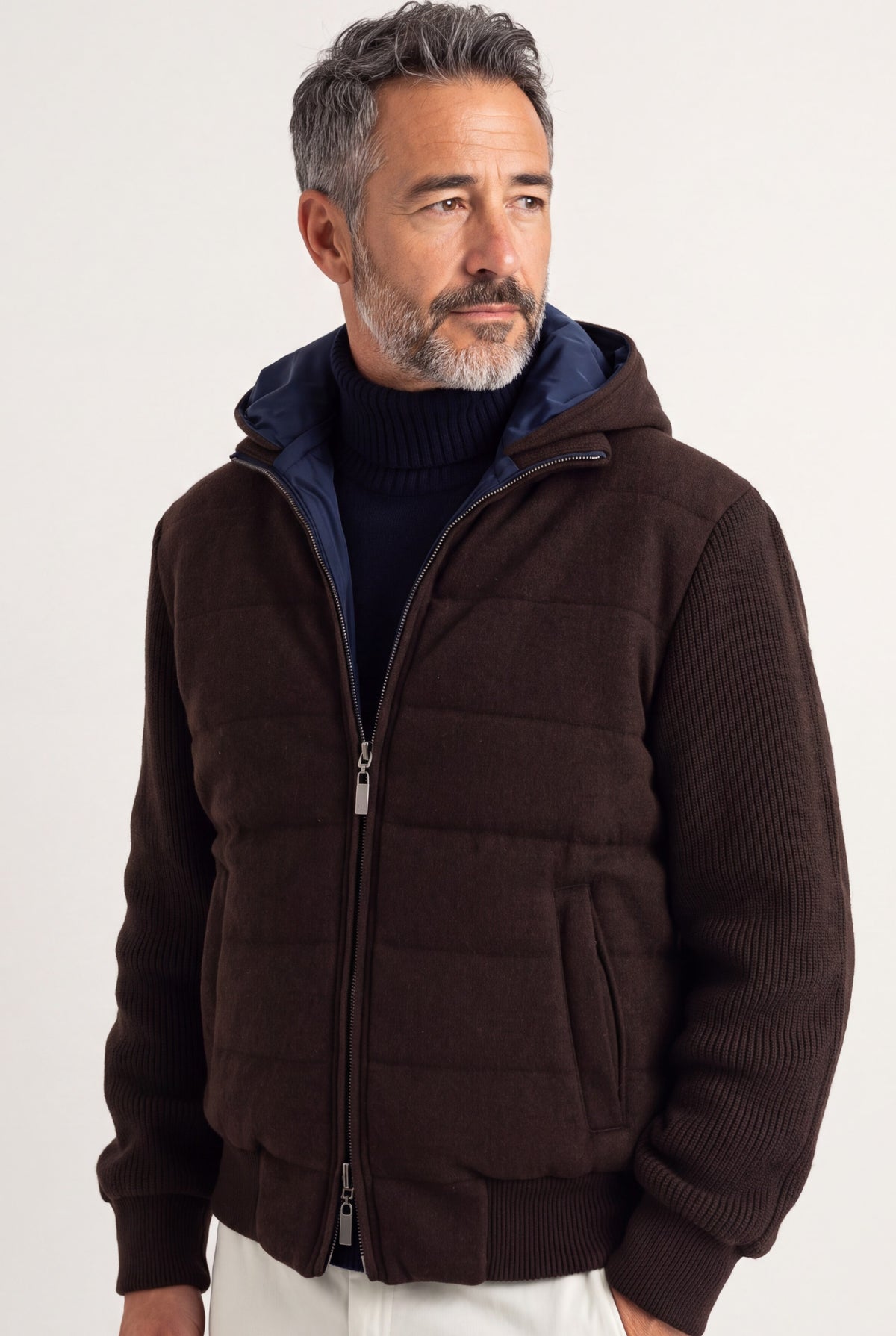 Campiglio Giubbotto Reversibile in Cashmere e Tessuto Tecnico Caffè/Navy