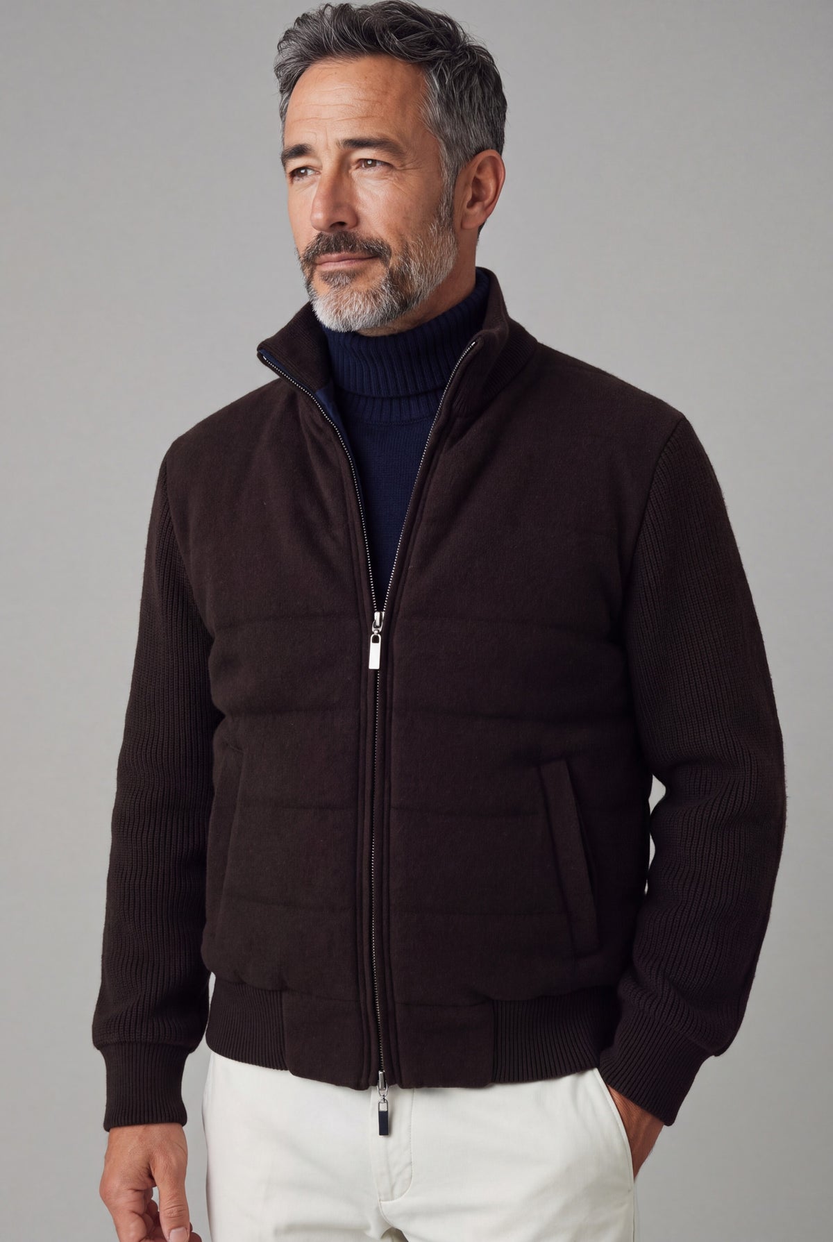 Campiglio Giubbotto Reversibile in Cashmere e Tessuto Tecnico Caffè/Navy
