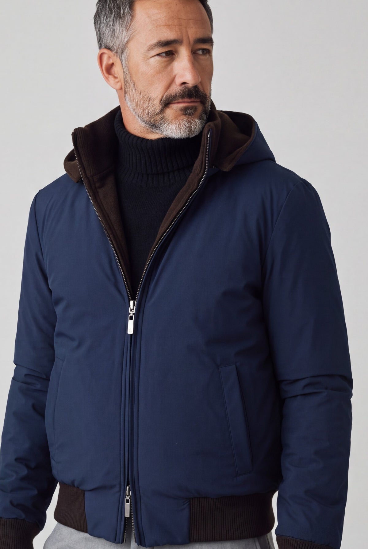 Campiglio Giubbotto Reversibile in Cashmere e Tessuto Tecnico Caffè/Navy