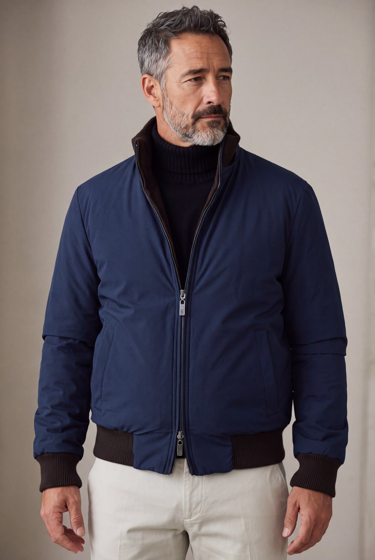 Campiglio Giubbotto Reversibile in Cashmere e Tessuto Tecnico Caffè/Navy