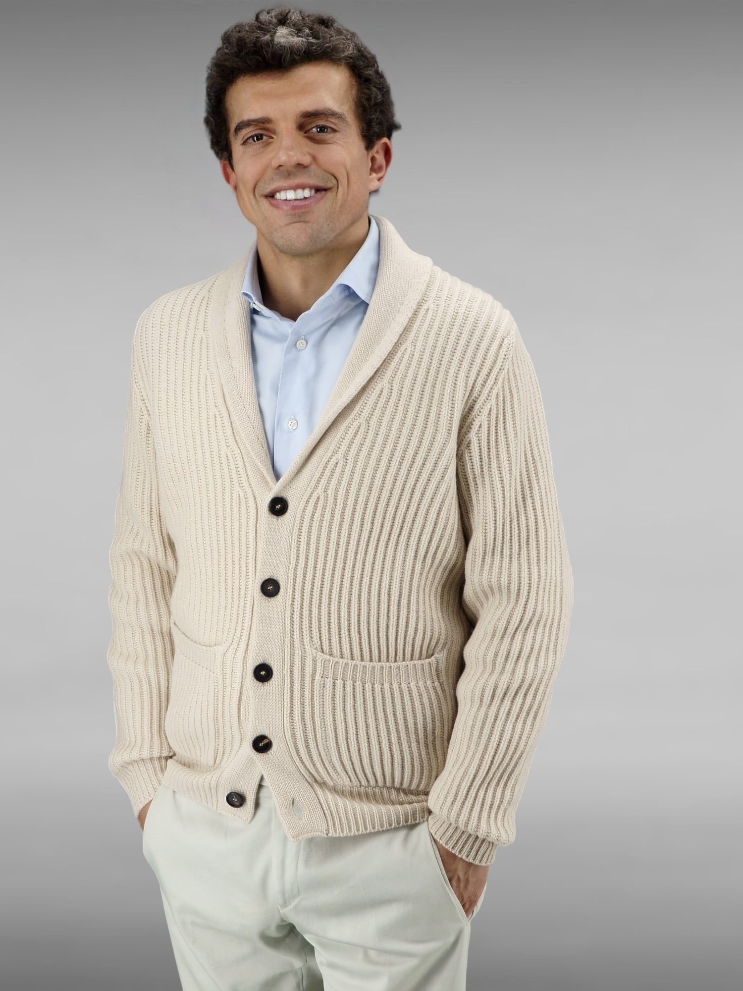 Shawl Collar Cardigan Panna 100% Cashmere