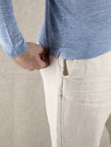 Long Sleeves Polo Celeste 70% Linen 30% Silk