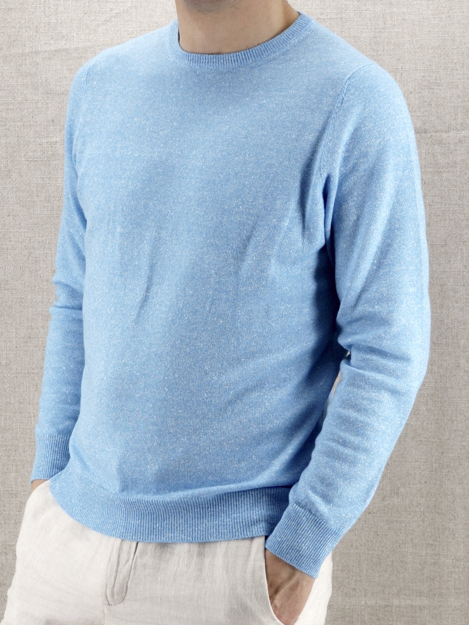 Crew Neck Calathea Adonis Blue 58% Cashmere 42% Linen