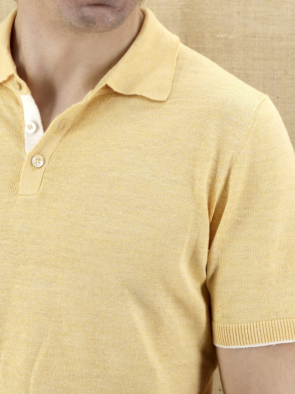 Knitted Polo Short Sleeves Orange 70% Linen 30% Silk