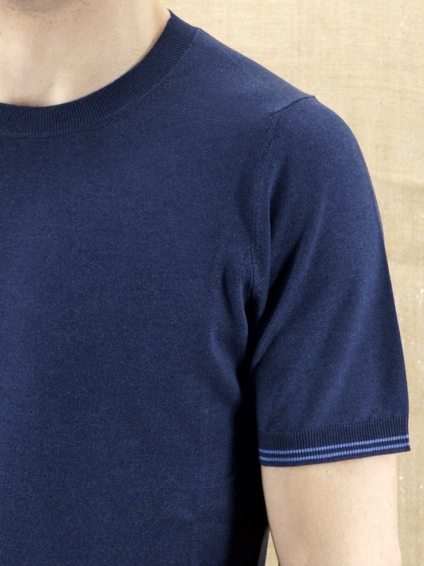Knitted T-Shirt Midnight Blue 100% Silk 