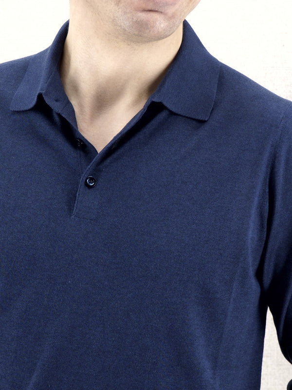 Knitted Polo Long Sleeves Midnight Blue 100% Silk