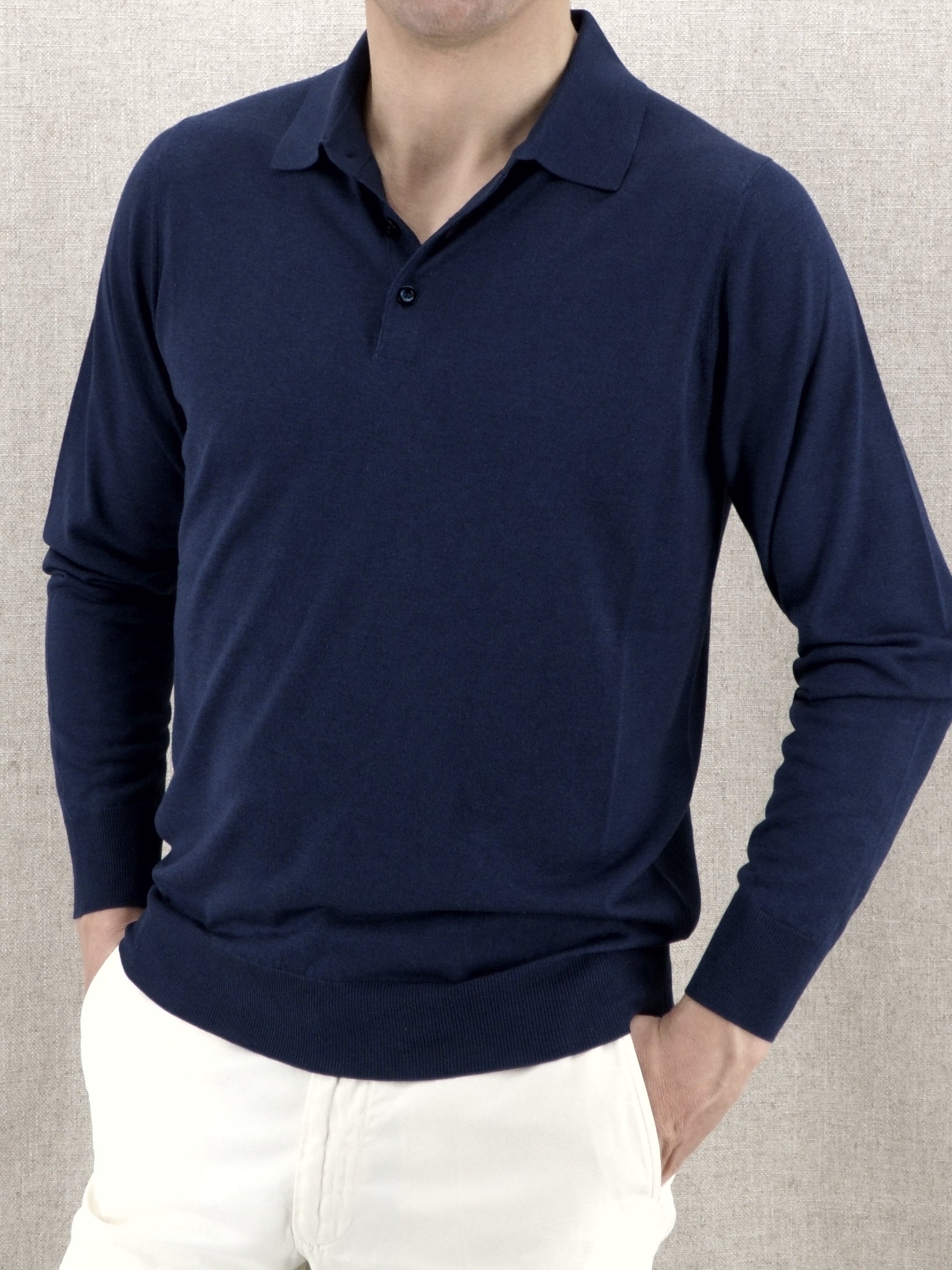 Polo in Maglia Maniche Lunghe Midnight Blue 100% Seta