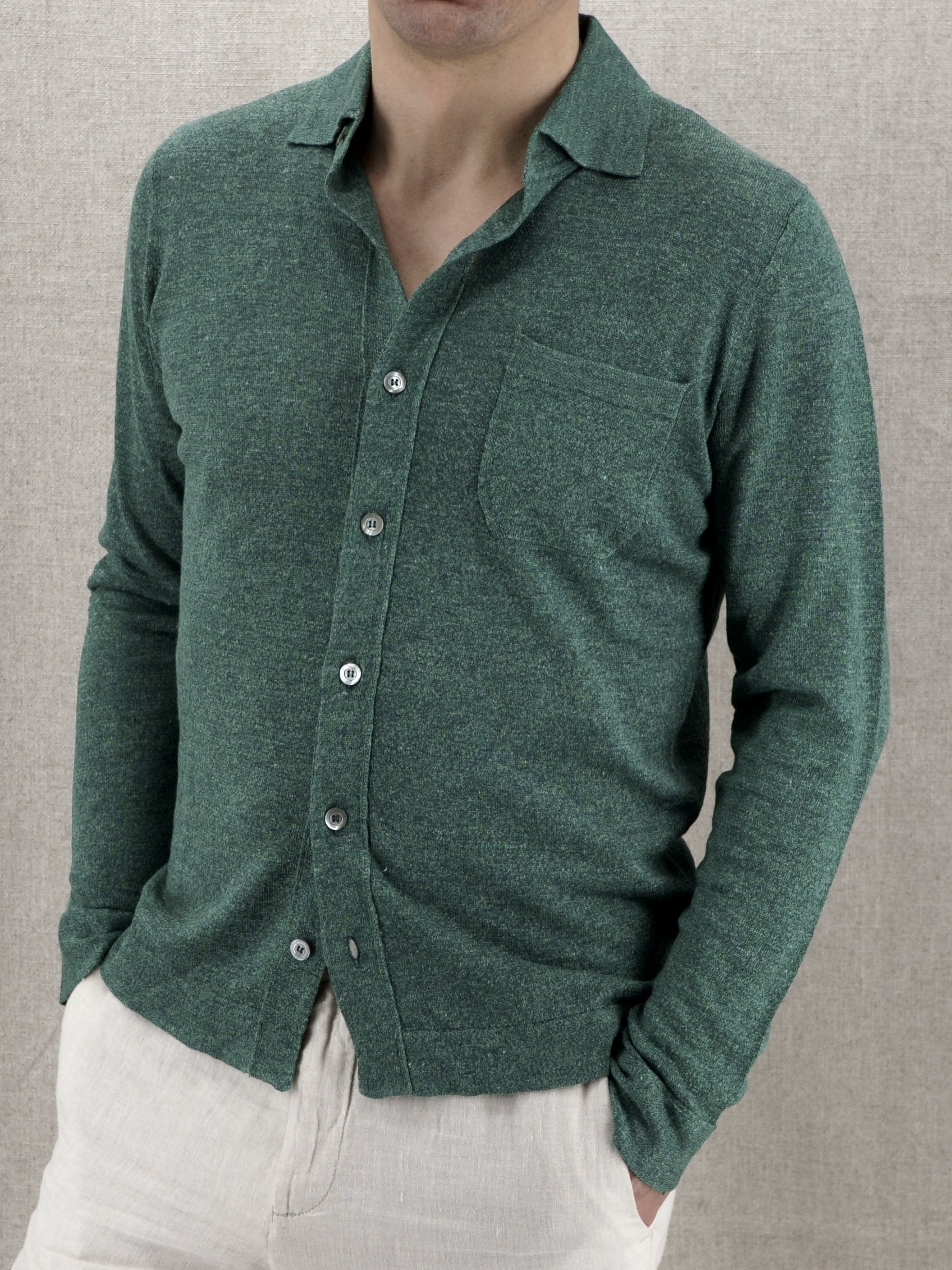 Knitted Camicia Verde 70% Lino 30% Seta