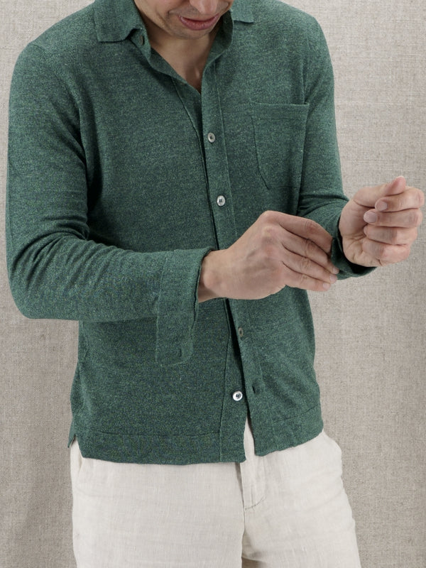 Knitted Camicia Verde 70% Lino 30% Seta