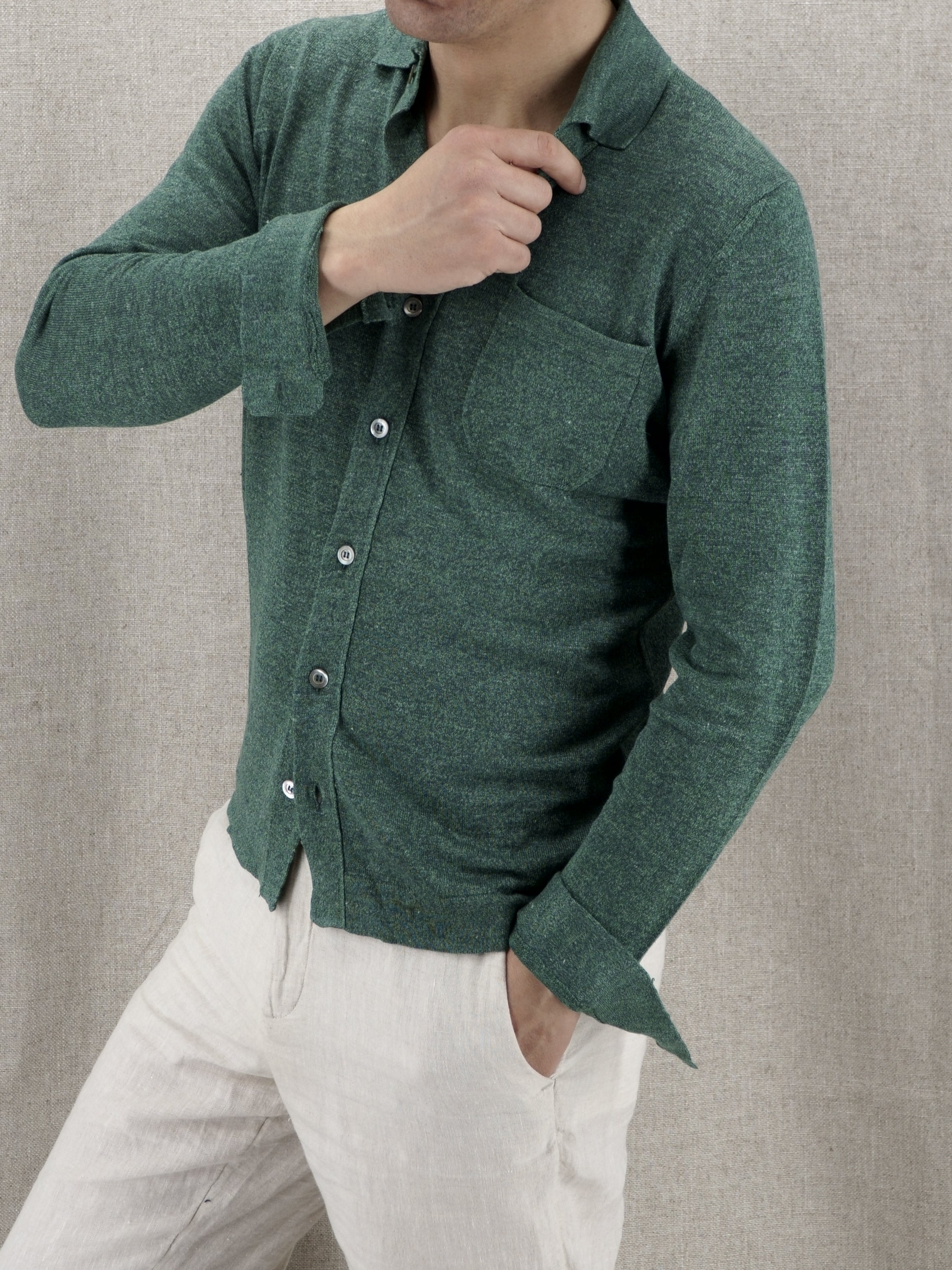 Knitted Camicia Verde 70% Lino 30% Seta